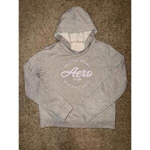 Aeropostale Womens Hoodie Medium Gray Graphic Logo Pullover Sweatshirt M Aero